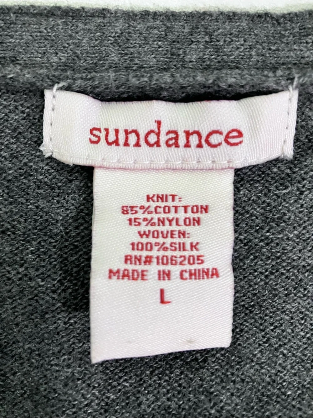 Sundance Grey Cardigan with Colorful Silk Back Size Large